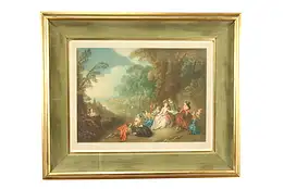 The Picnic Party Antique Mezzotint Print, Signed Arthur Cox 30 1/2"  #37453