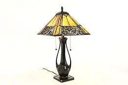 Quoizel Signed Art Nouveau Vintage Lamp, Stained Glass Shade #37758