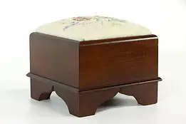 Mahogany Farmhouse Vintage Miniature Stool, Hand Stitched Petit Point #38072