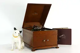 Victor Oak Tabletop Antique VV-IX Victrola Phonograph & Records #36865