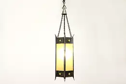 Gothic Antique Hexagonal Light Fixture, Stained Glass Church Salvage #37454