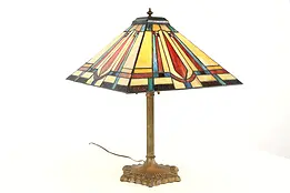 Lamp with Antique Base, Craftsman Leaded Stained Glass Shade #37761