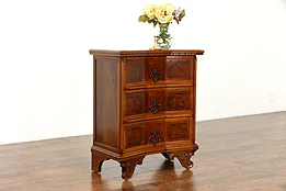 Walnut & Marquetry Vintage Italian Nightstand, Small Chest or End Table #38008