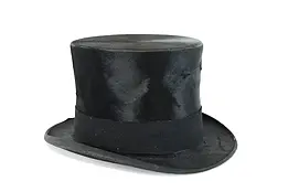 Black Silk Antique Top Hat, Signed Barlesoni for Knox NY, Size 7 1/8 #38017