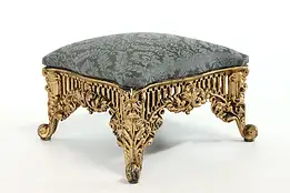 Victorian Design Vintage Cast Iron Filigree Foot Stool, New Upholstery #38190