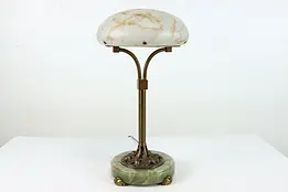 Art Nouveau Antique Lamp, Onyx & Brass Base, Art Glass Shade #37874