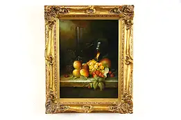 Wine & Fruit Original Antique Still Life Oil Painting, Francois 21 1/2" #37888