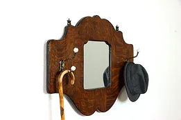 Victorian Antique Farmhouse Oak Hall Mirror with Hooks #38175