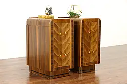 Art Deco Waterfall Design Vintage Pair of  Nightstands or Bedside Tables #38253