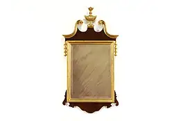 Birch Antique Georgian Federal Design Wall Mirror, Gold Classical Finial #38611