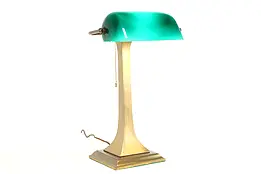 Emeralite Emerald & Opalescent Glass Antique Brass Banker Desk Lamp #38040