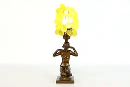 Art Deco Antique Glass Woman Holding Grapes Lamp and Shade #38474