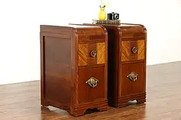 Pair of Art Deco Period Waterfall Design Nightstands End Tables, Bakelite #38565