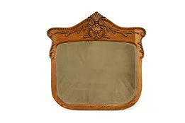 Victorian Antique Beveled Wall Mirror Carved Oak & Ash, 37" #38619