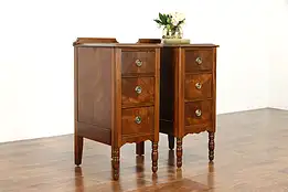 Pair of Traditional Antique Walnut & Burl Nightstands #37654