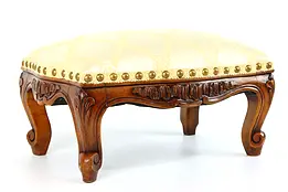 Fruitwood Antique Carved French Footstool, New Upholstery #38302