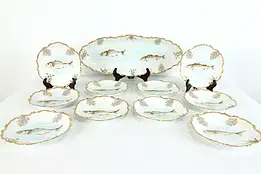 Victorian Antique Hand Painted Fish Set, Platter, 10 Plates Limoges   #38603