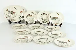 China Vintage English Fish Serving Set, Platter, 12 Plates, Johnson Bros #38626