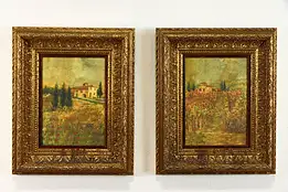 Pair of Prints of Tuscan House Paintings, Gold Frames 23" #38114