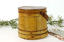 Pine Sugar Bucket, Antique Farmhouse Country Firkin with Lid and Handle #38447