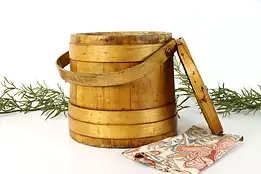 Pine Sugar Bucket, Antique Farmhouse Country Firkin with Lid and Handle #38477