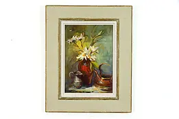 Still Life & Flowers Original Vintage Oil Painting, Marilyn Bendall 21" #38812