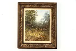 Pheasants in Fall Original Vintage Oil Painting, H. Hansung 28" #38439