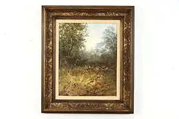 Pheasants in Fall Original Vintage Oil Painting, H. Hansung 28" #38439