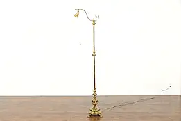 Solid Brass Antique Floor or Bridge Lamp, Frosted Glass Shade, Miller Co. #38509