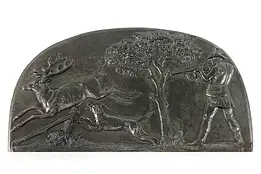 Iron Fireback German Vintage Relief Plaque of Hunter & Stag, Henjes #38986