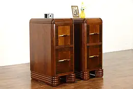 Art Waterfall Waterfall Pair of Vintage Walnut Nightstands Bakelite Pulls #37642