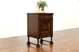 English Tudor Antique Carved Walnut End or Lamp Table, Nightstand #36119