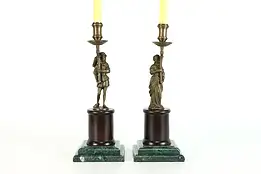 Pair of Vintage Renaissance Figural Sculpture Candlesticks, Marble Bases #38664