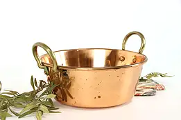 Farmhouse Vintage Copper Pot or Kettle, Brass Handles Portugal Metalutil  #39155