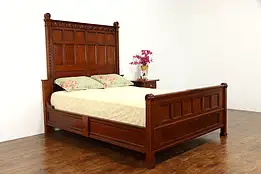 Victorian Antique Carved Cherry Queen Size Paneled Bed #36378