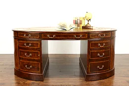 Traditional Vintage Oval Partner Library or Office Desk, Maitland Smith #38931