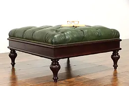 Traditional Vintage Tufted Leather Ottoman, Stool or Bench, Kravet #38996