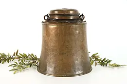 Farmhouse Antique Solid Copper Yogurt Bucket, Lid and Iron Handle #39312