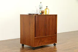 Midcentury Modern Vintage Cherry Entertainment Bar Cabinet, Roll Doors #31342