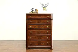 Victorian Eastlake Antique Walnut & Burl Sidelock Tall Chest #31079