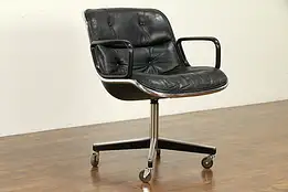 Knoll Midcentury Vintage Swivel Adjustable Leather & Chrome Desk Chair #31781