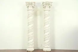 Pair Baroque Antique Stucco Spiral Columns, Antique Architectural Salvage #29165