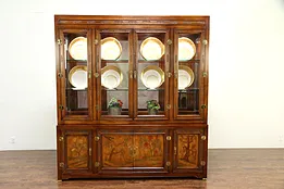 Chinese Carved Vintage Lighted China Display Cabinet, Signed Bernhardt #30106