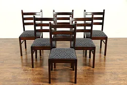 Set of 6 Beech Vintage Dining Chairs, New Upholstery #30728