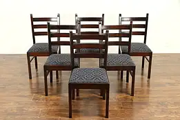 Set of 6 Beech Vintage Dining Chairs, New Upholstery #30728