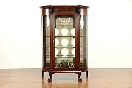 Curved Glass Antique Empire Mahogany China Curio Cabinet, Lion Heads #31098