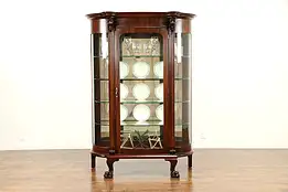 Curved Glass Antique Empire Mahogany China Curio Cabinet, Lion Heads #31098