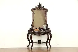 Mahogany Vintage Hall Console Table & Mirror, Grape Carved #31648