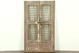 India Antique Architectural Salvage Pair 22" Brown Doors Iron Bars Wine Cellar