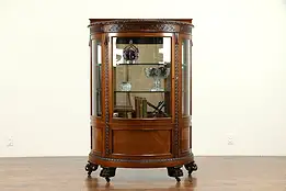 Curved Glass Mahogany China Curio Display Cabinet Vitrine Paw Feet #31367